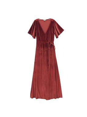 BALTIC BORN Katelyn Velvet Maxi Wrap Dress Cinnamon EUC Size MEDIUM